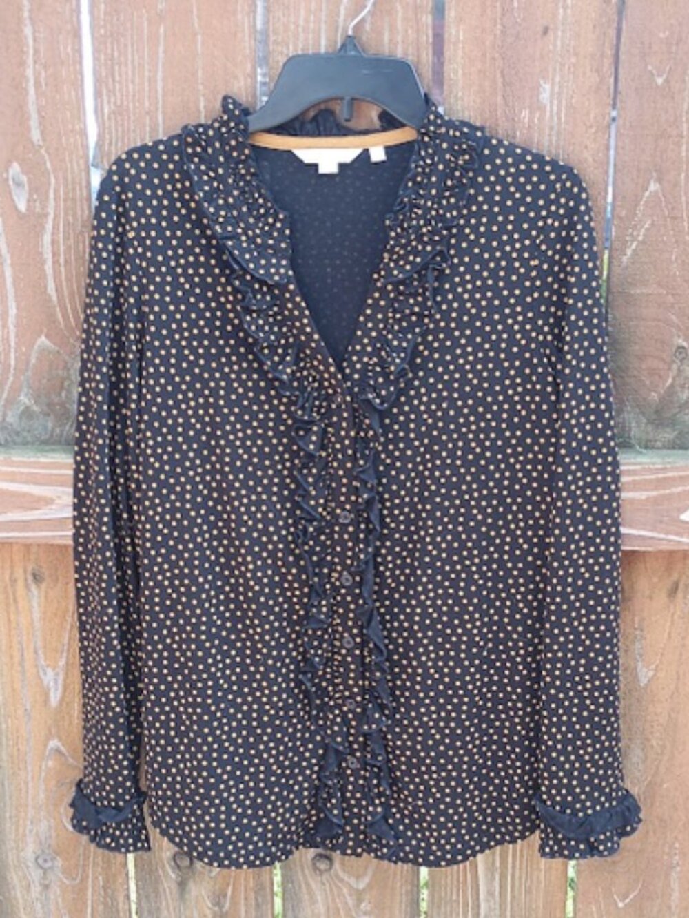 Boden Dotted Ruffle Trim Blouse Sz. 8